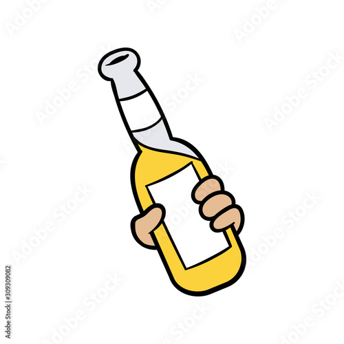 Cartoon Hand Holding a Bottle of Beer