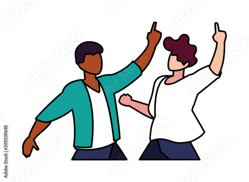 scene of men in dance pose, party, dance club