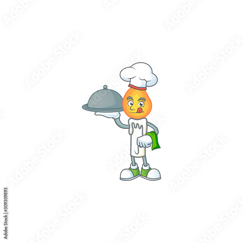 Cute white candle as a Chef with hat and tray cartoon style design