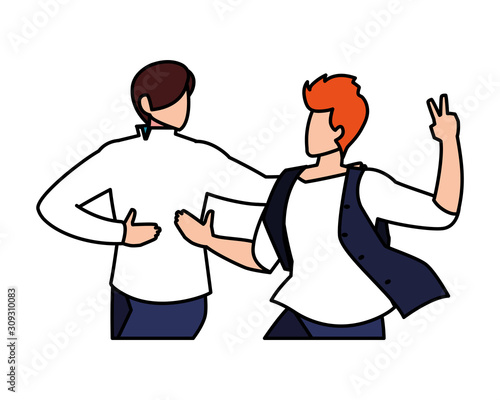scene of men in dance pose, party, dance club