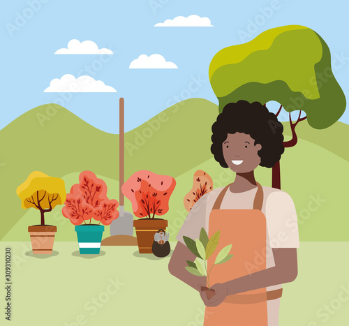 Avatar woman and gardening concept vector design