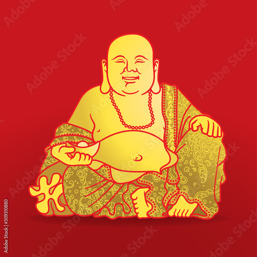 Smiling Buddha line vector illustration.