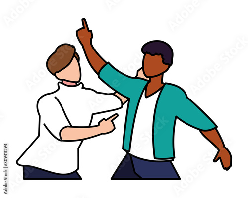 scene of men in dance pose, party, dance club