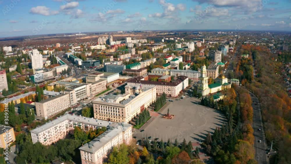 Russia, Lipetsk, Lenin square, panorama of the city center with the Lenin monument and the regional administration Russia, Lipetsk, Lenin square, panorama of the city center with the Lenin monument and the regional administration