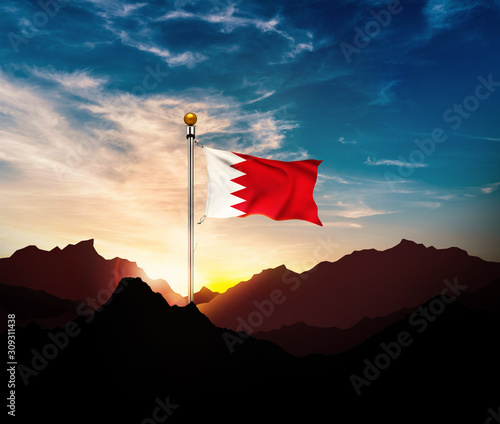 Bahrain flag,Waving flag on the mountain