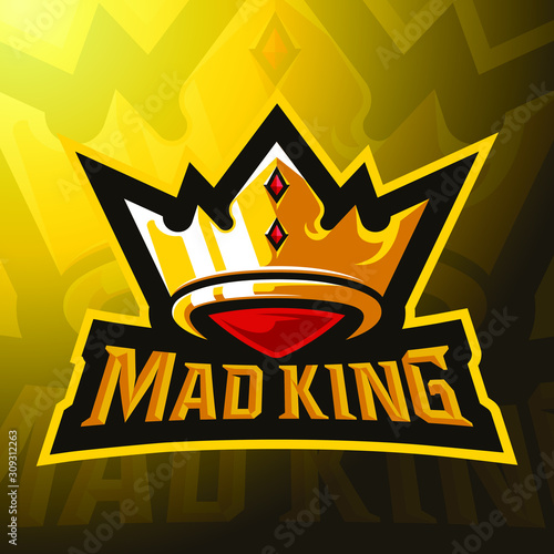 stock vector mad king with crown mascot logo illustration. logo, badge, esport logo, and emblem with modern illustration concept style.