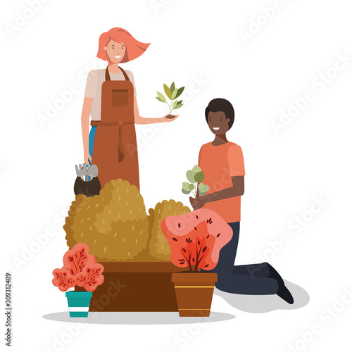 Woman man and gardening concept vector design