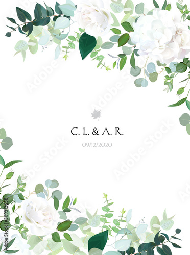 Floral vector banner vertical invitation frame with white rose