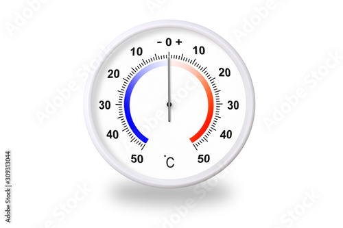 Quadro su tela Outdoor thermometer with celsius scale on white background