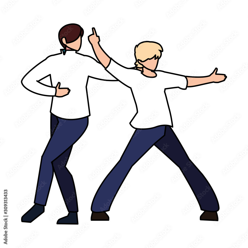 men in pose of dancing on white background men in pose of dancing on white background