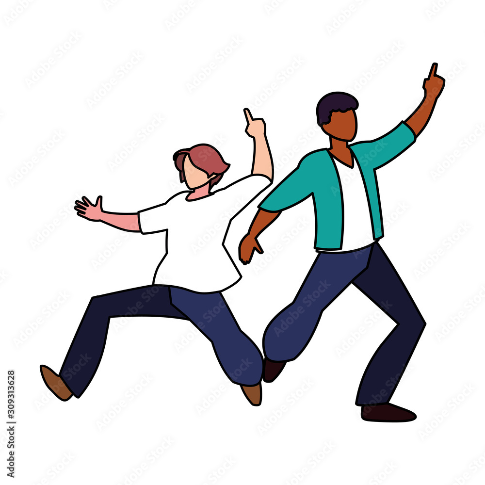 Obraz premium men in pose of dancing on white background