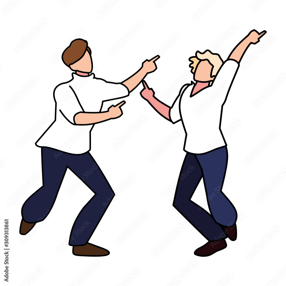 men in pose of dancing on white background men in pose of dancing on white background