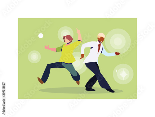 scene of men in dance pose, party, dance club