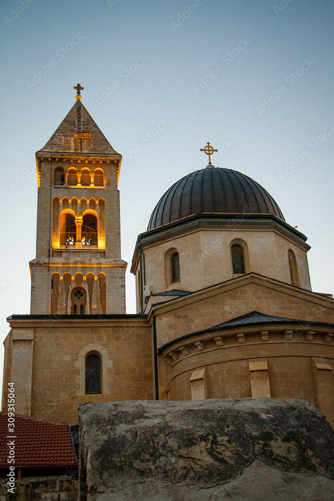 Chapel tower in twilight in israeli Jerusalem