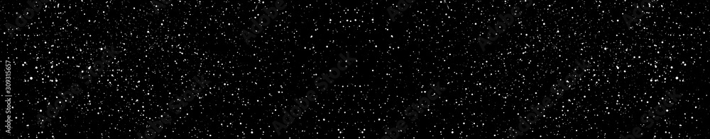 Chaotic white star bokeh on a isolated black background. falling blurry bokeh snow overlay, starry sky. white spots on black background, white drops and spots. abstraction.