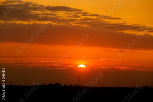 sunset over city