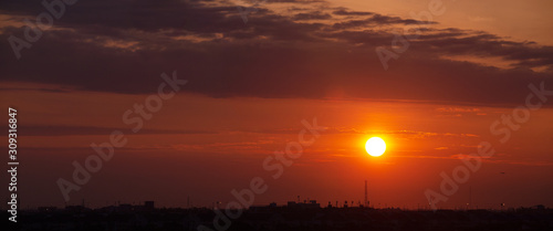 sunset over city