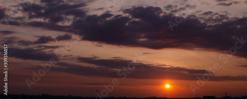 sunset over city