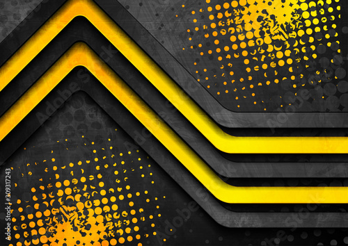 Black and yellow contrast stripes abstract corporate grunge background. Vector design