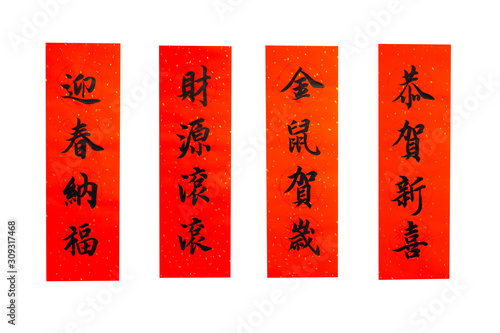 calligraphy with red spring couplet photo