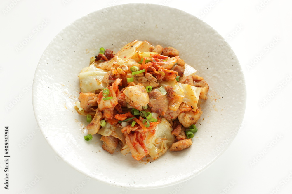 Korean food, chicken and cabbage stir fried with chicken Korean food, chicken and cabbage stir fried with chicken