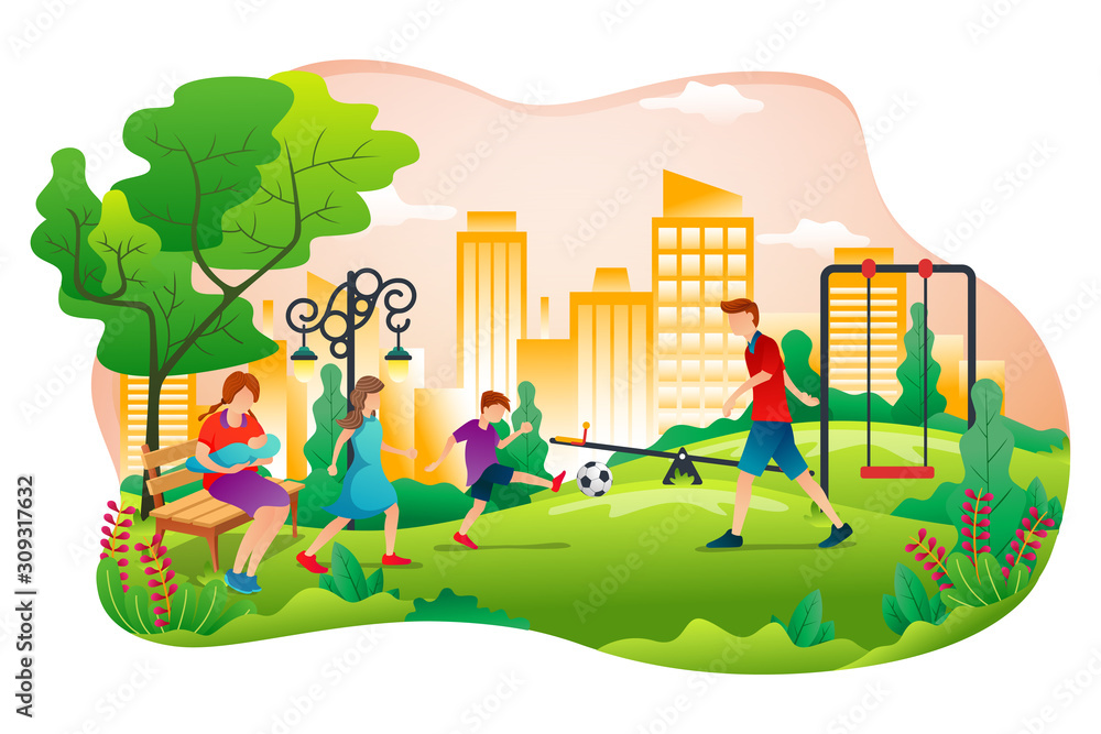 Vector illustration of a city's park in flat style for website landing page. Template city's park for landing page, ui ux design, web design Vector illustration of a city's park in flat style for website landing page. Template city's park for landing page, ui ux design, web design