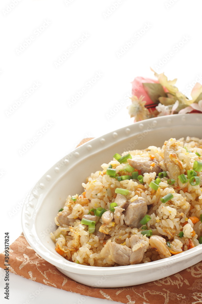 Korean food, chicken and kimchi stir fried rice Korean food, chicken and kimchi stir fried rice