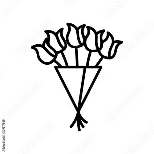 bouquet of tulips icon vector. A thin line sign. Isolated contour symbol illustration