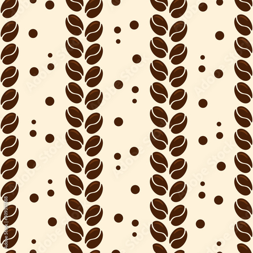 Vector seamless pattern with coffee beans; coffee background for package, wrapping paper, wallpaper, fabric, textile, web design.