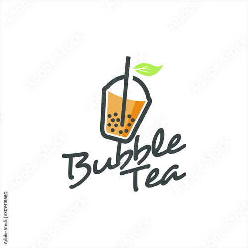bubble tea logo fresh milk shake healthy drink vector