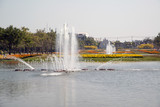 Fountain on the lake in the park for show and decoration..