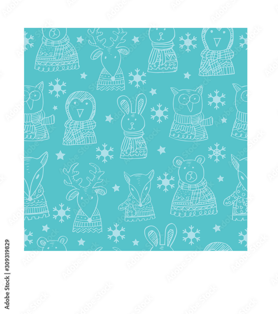 Fototapeta premium Set with Winter Animals seamless pattern.