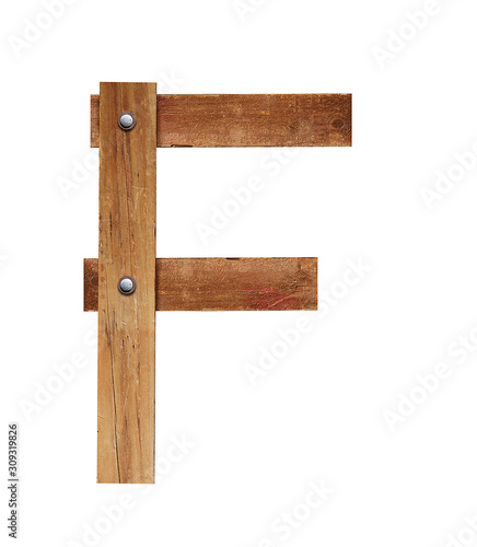 Wood font, wooden plank font letter F © GEMINI