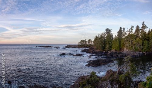 Wild Pacifc Trail, Ucluelet, Vancouver Island, BC, Canada. Beautiful View of the Rocky Ocean Coast during a colorful and vibrant morning sunrise. © edb3_16