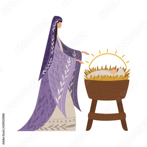 Virgin mary and baby jesus vector design