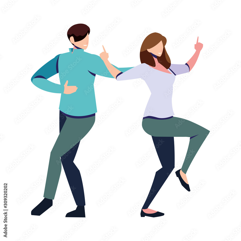 couple of people in pose of dancing on white background couple of people in pose of dancing on white background