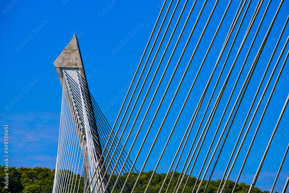 Fototapeta premium Some details of the stunning Terenez bridge to the Crozon Peninsula. Finister. Brittany. France