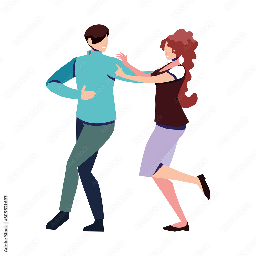 couple of people in pose of dancing on white background couple of people in pose of dancing on white background