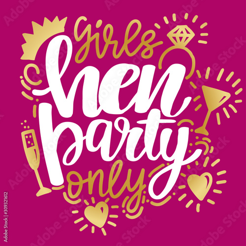 Hen party girls only calligraphy postcard, banner or poster graphic design