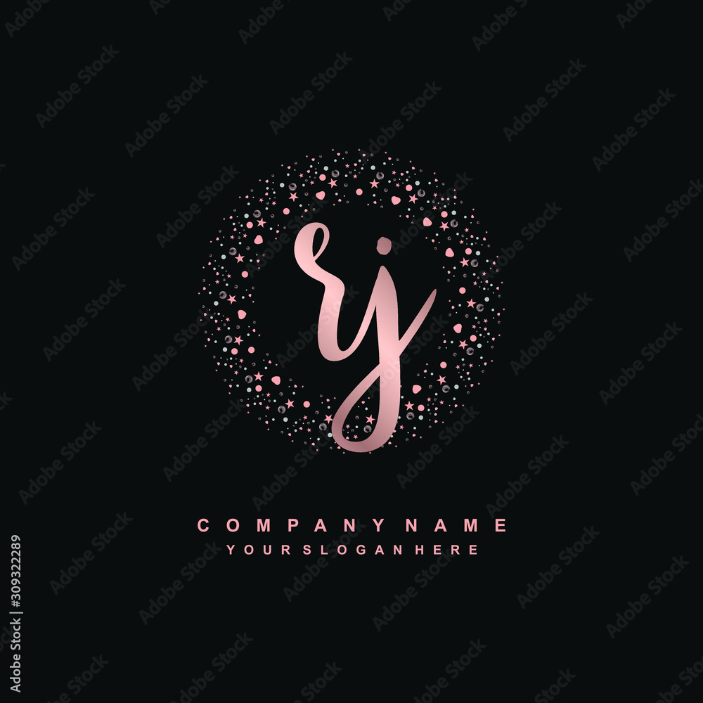Fototapeta premium RJ Beauty vector initial logo, handwriting logo of initial signature, wedding, fashion, jewerly, boutique, floral and botanical with creative template for any company or business