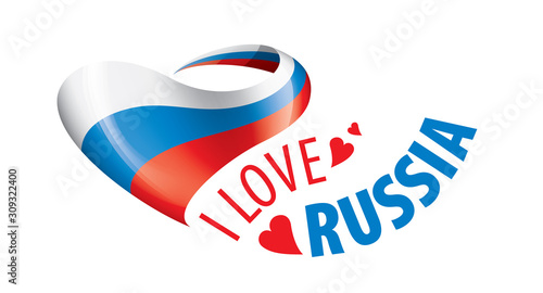 The national flag of the Russia and the inscription I love Russia. Vector illustration