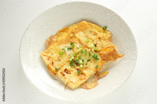 Chinese food, egg and Tofu pan fried
