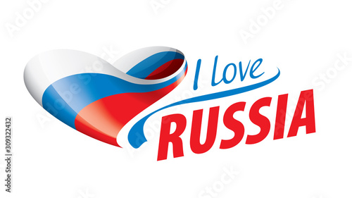 The national flag of the Russia and the inscription I love Russia. Vector illustration