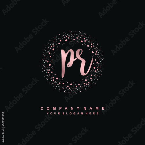 PR Beauty vector initial logo, handwriting logo of initial signature, wedding, fashion, jewerly, boutique, floral and botanical with creative template for any company or business