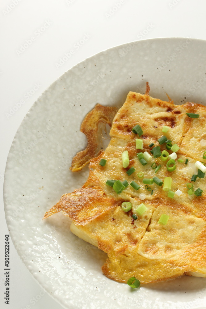 Chinese food, egg and Tofu pan fried Chinese food, egg and Tofu pan fried