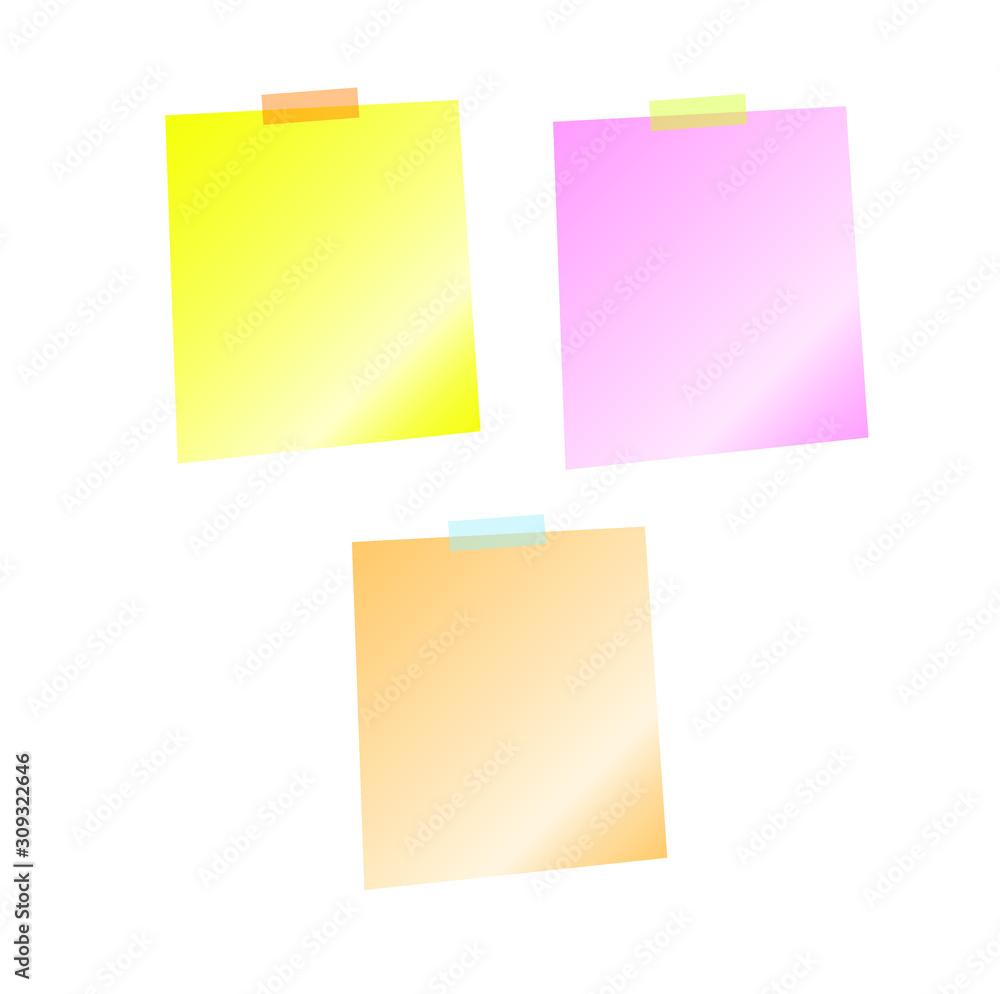 Flat sticker sheet, pinned adhesive tape, ready for your use. Notice board element. Perfect for back to school or business design theme. Vector illustration. Isolated on white background. Front Flat sticker sheet, pinned adhesive tape, ready for your use. Notice board element. Perfect for back to school or business design theme. Vector illustration. Isolated on white background. Front
