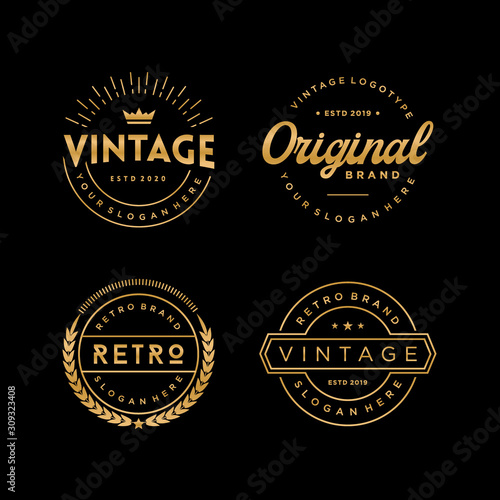 Set of Gold Retro badges, labels, and logos for Vintage Brand