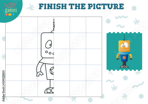 Copy picture vector illustration. Complete and color game for preschool and school kids