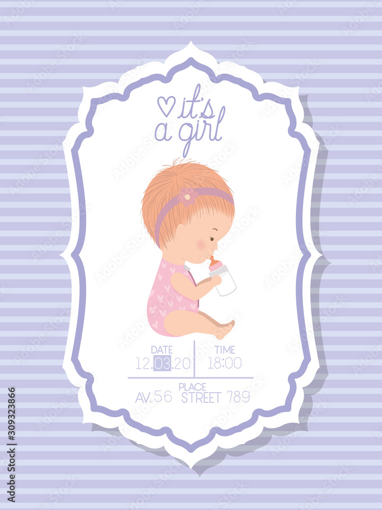 Baby shower invitation and baby girl vector design