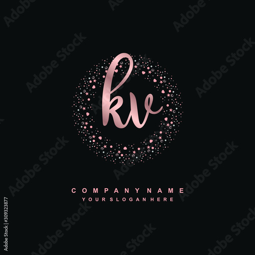 KV Beauty vector initial logo, handwriting logo of initial signature, wedding, fashion, jewerly, boutique, floral and botanical with creative template for any company or business